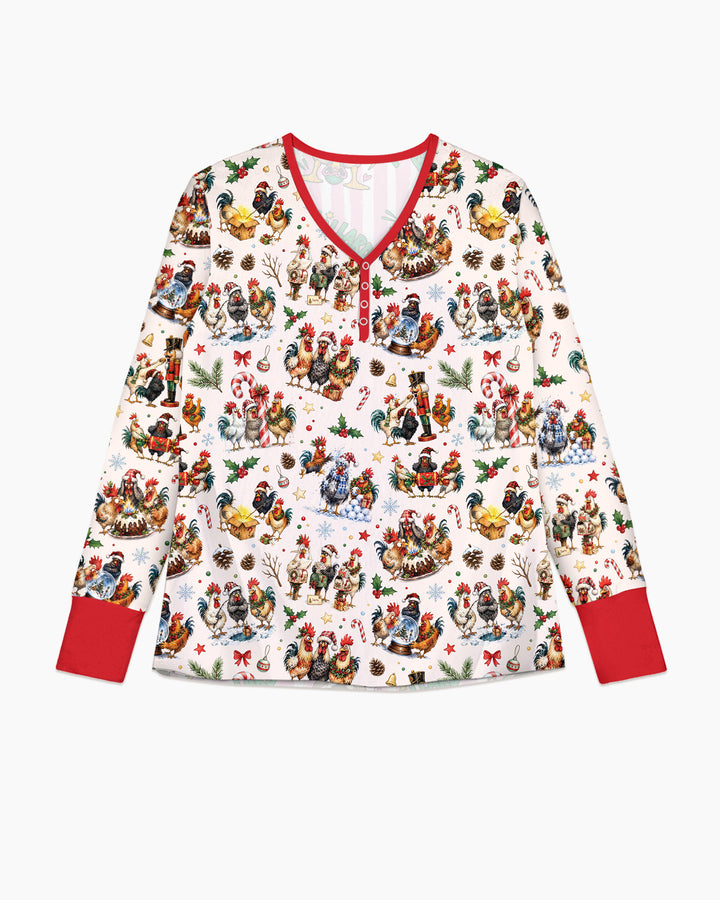 Funny Roosters On Christmas Bamboo Women Pajama Set