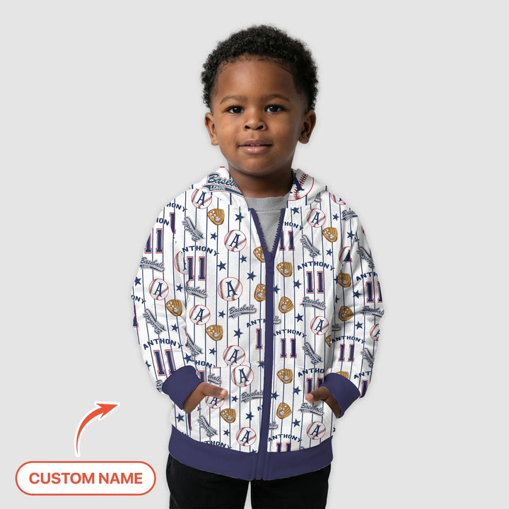 Custom Name Baseball Time Bamboo Zip Hoodie