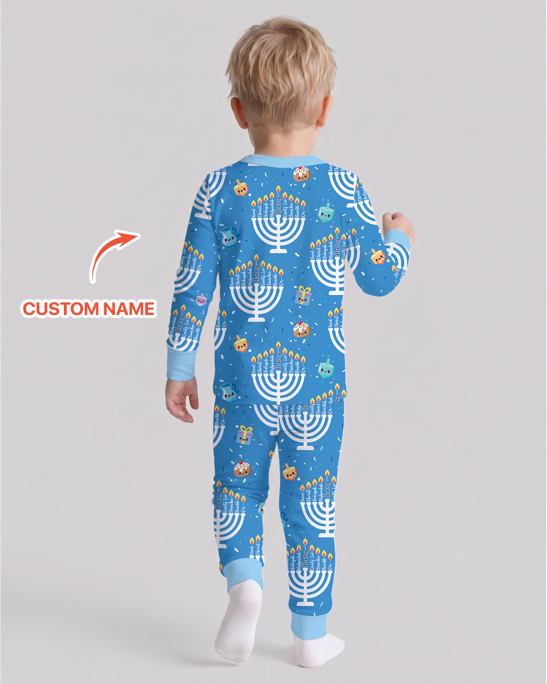 Custom Name Hannukkah Menorah Family Matching Bamboo Two Piece Long Sleeve Pajama Set