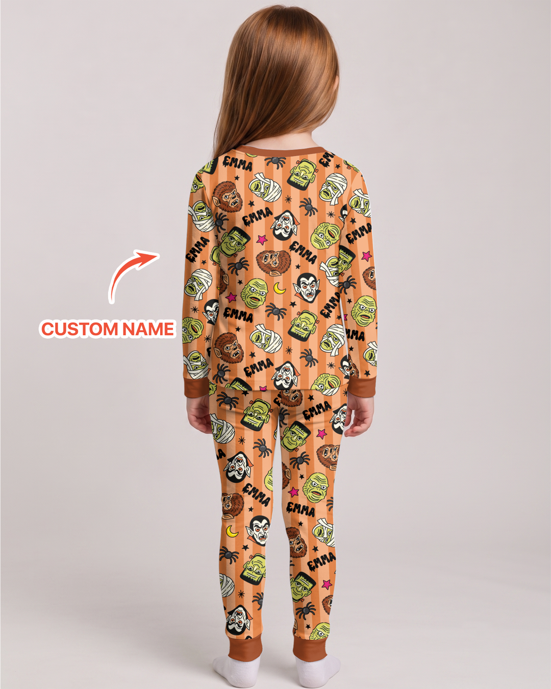 Custom Name Spooky Monsters Bamboo Two Piece Long Sleeve Pajama Set