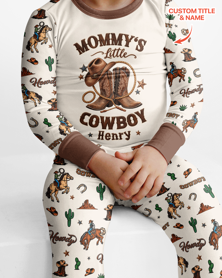 Personalized Family's Little Cowboy Bamboo Two Piece Long Sleeve Pajama Set