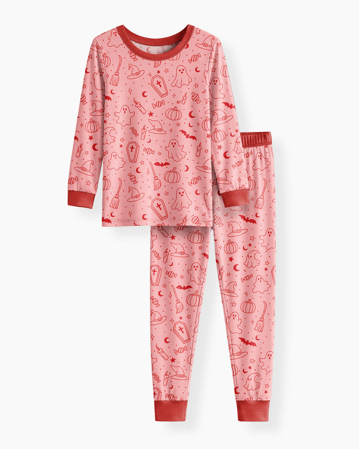 Cute Aesthetic Spooky Halloween Boo Bamboo Two Piece Long Sleeve Pajama Set