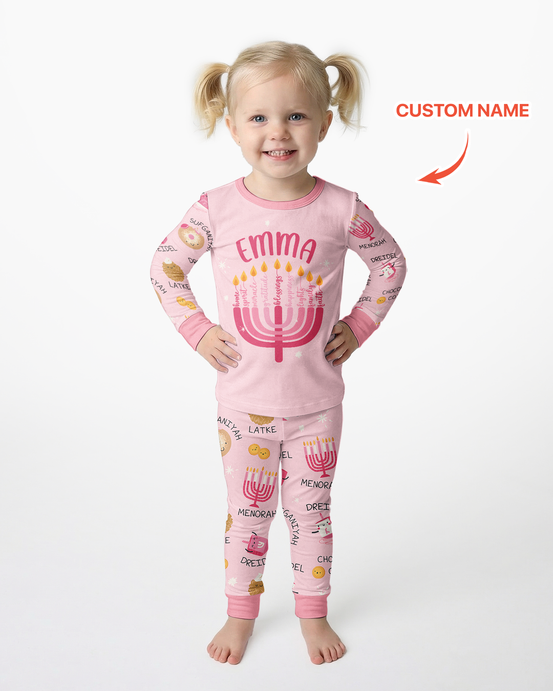 Custom Hanukkah Family Matching  Bamboo Two Piece Long Sleeve Pajama Set