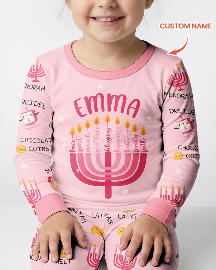 Custom Hanukkah Family Matching  Bamboo Two Piece Long Sleeve Pajama Set