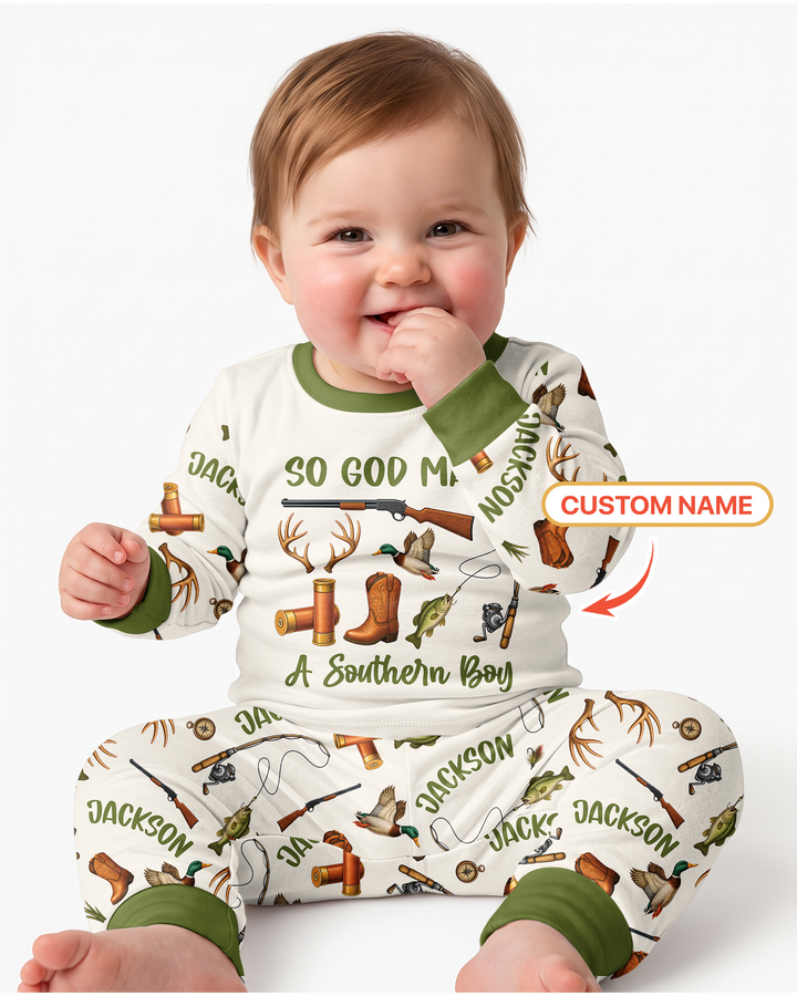 So God Made A Southern Boy Custom Name Bamboo Two Piece Long Sleeve Pajama Set