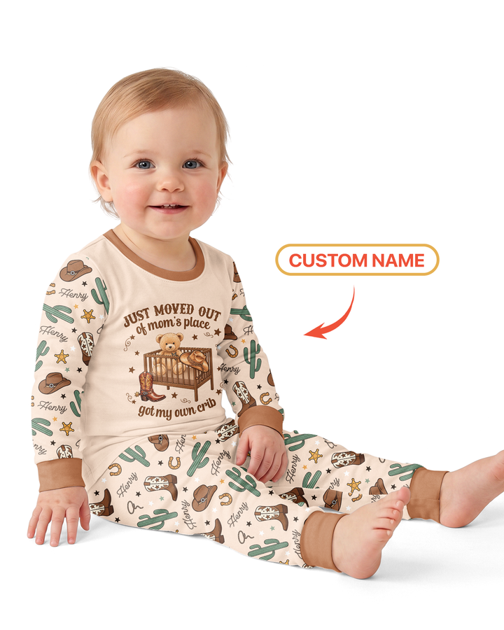 Custom Name Western Moved Out of My Mom's & Place Got My Own Crib Bamboo Two Piece Long Sleeve Pajama Set