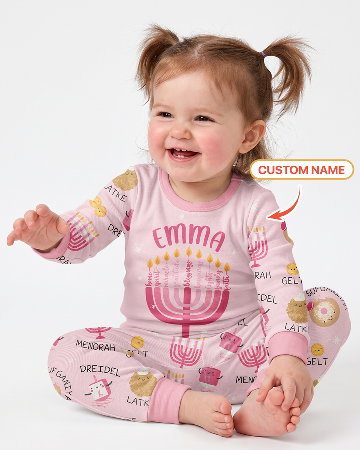 Custom Hanukkah Family Matching  Bamboo Two Piece Long Sleeve Pajama Set