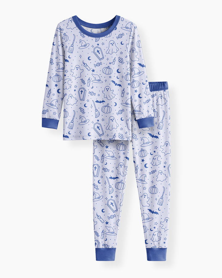 Cute Aesthetic Spooky Halloween Boo Bamboo Two Piece Long Sleeve Pajama Set