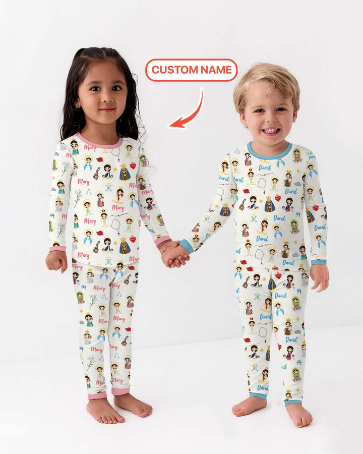 Custom Name Mother Mary Bamboo Two Piece Long Sleeve Pajama Set