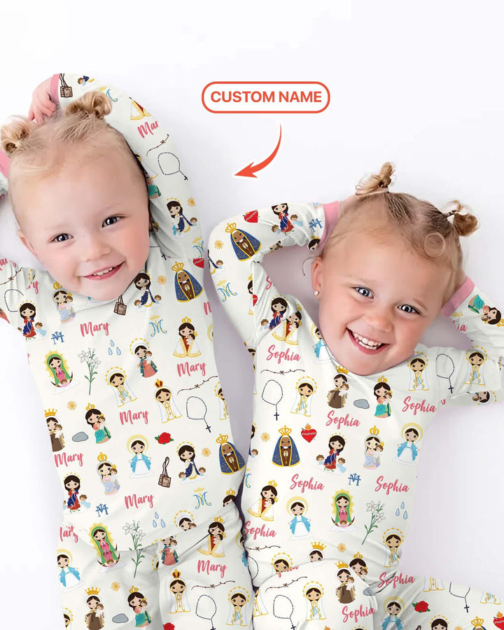 Custom Name Mother Mary Bamboo Two Piece Long Sleeve Pajama Set