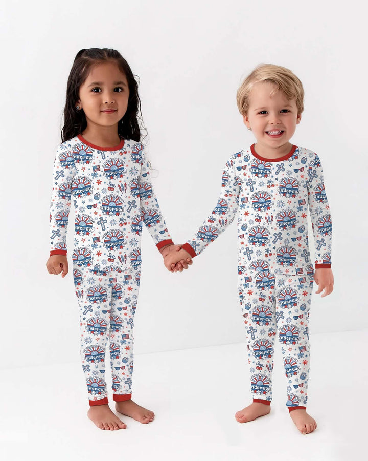 One Nation Under God Family Matching Bamboo Two Piece Long Sleeve Pajama Set