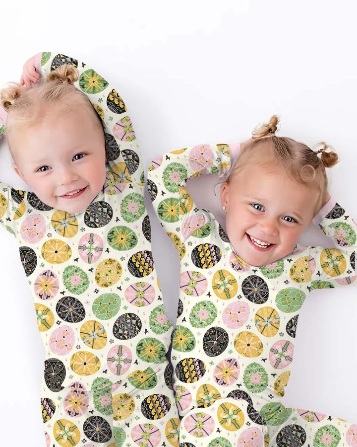 Pysanky Eggs Family Matching Bamboo Two Piece Long Sleeve Pajama Set