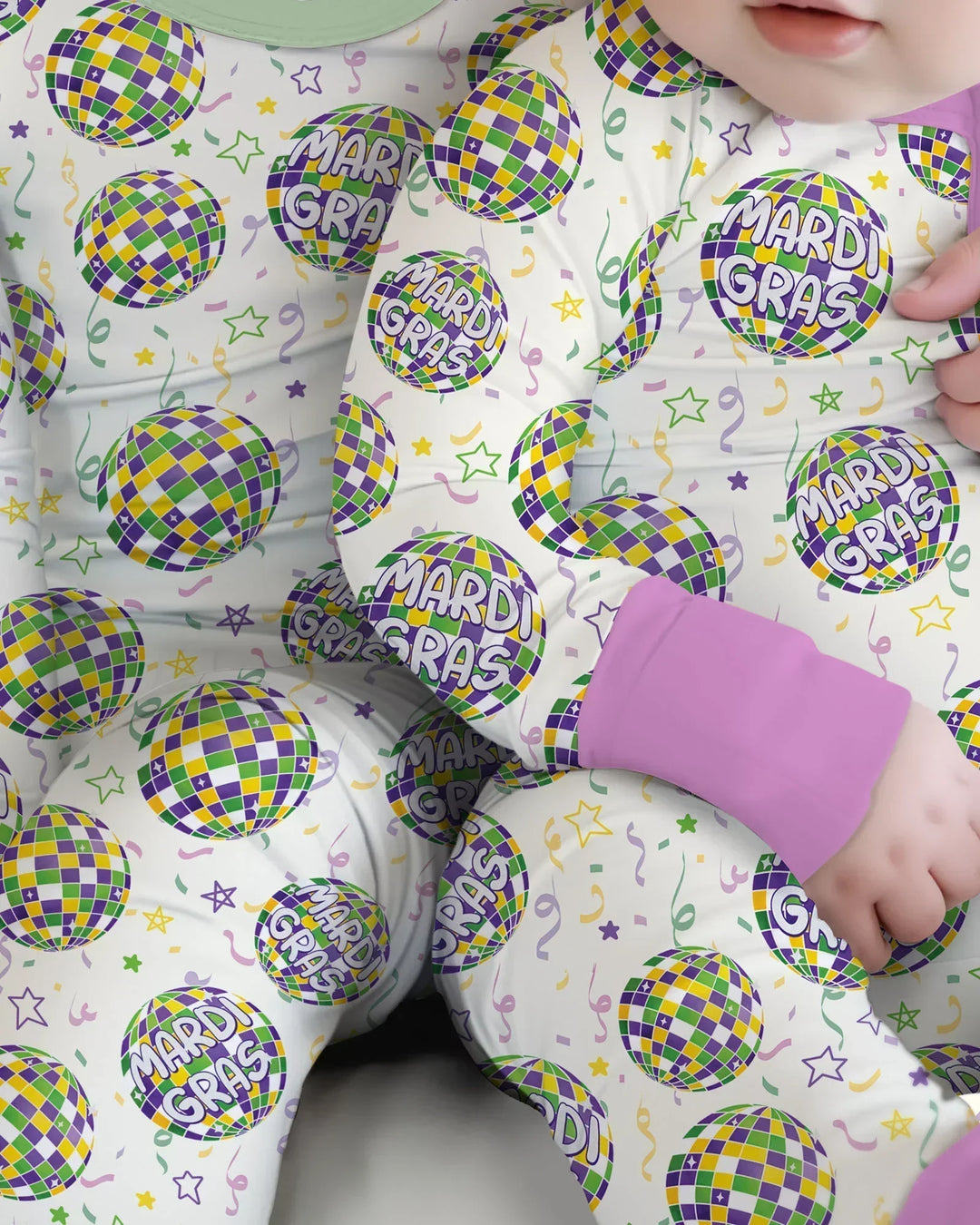 Mardi Gras Disco Ball Bamboo Two Piece Long Sleeve Pajama Set