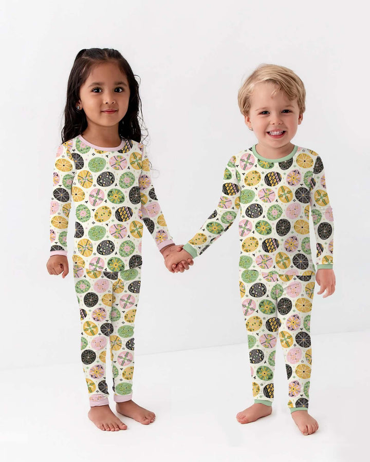 Pysanky Eggs Family Matching Bamboo Two Piece Long Sleeve Pajama Set