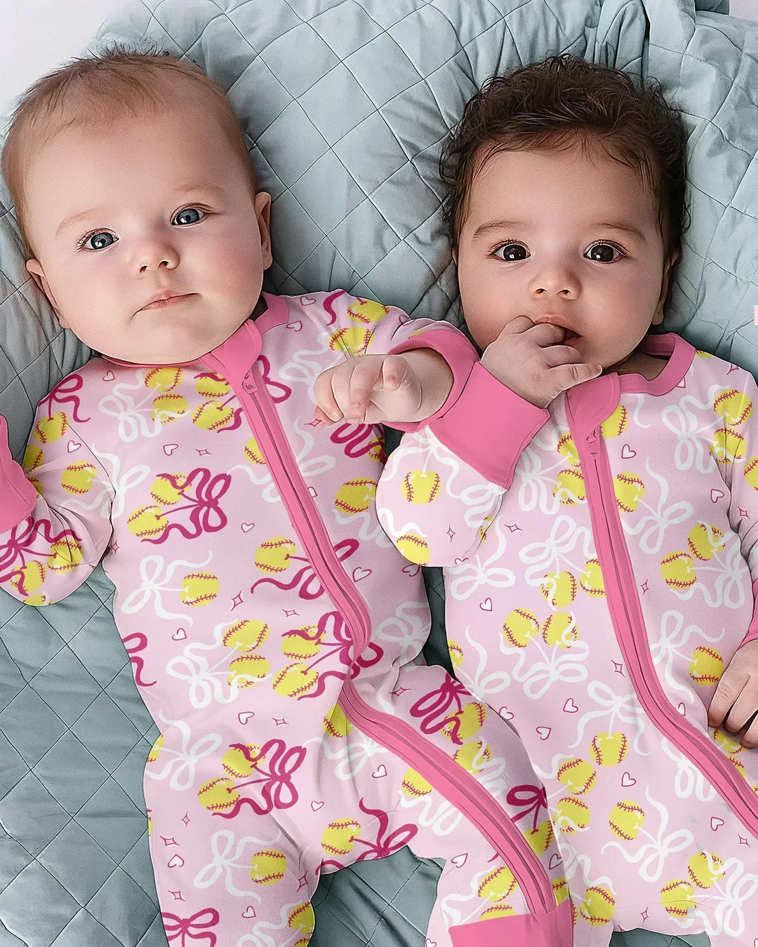 Softball Cherry Mom And Girl Matching Bamboo Convertible Zippy