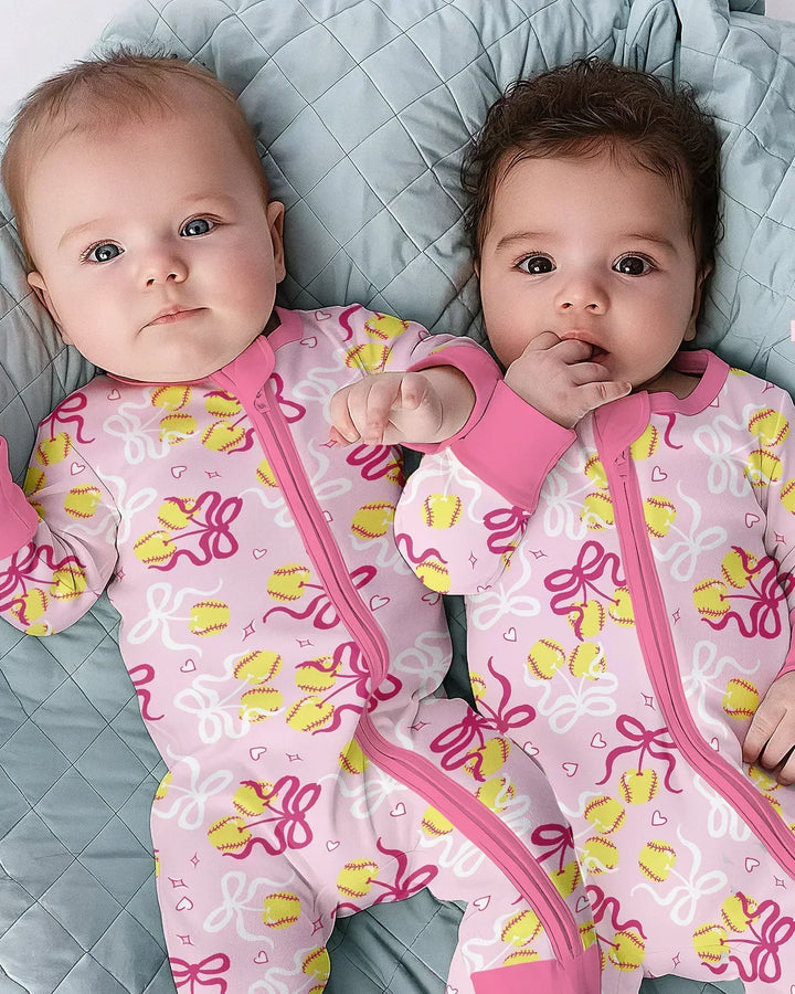 Softball Cherry Mom And Girl Matching Bamboo Convertible Zippy