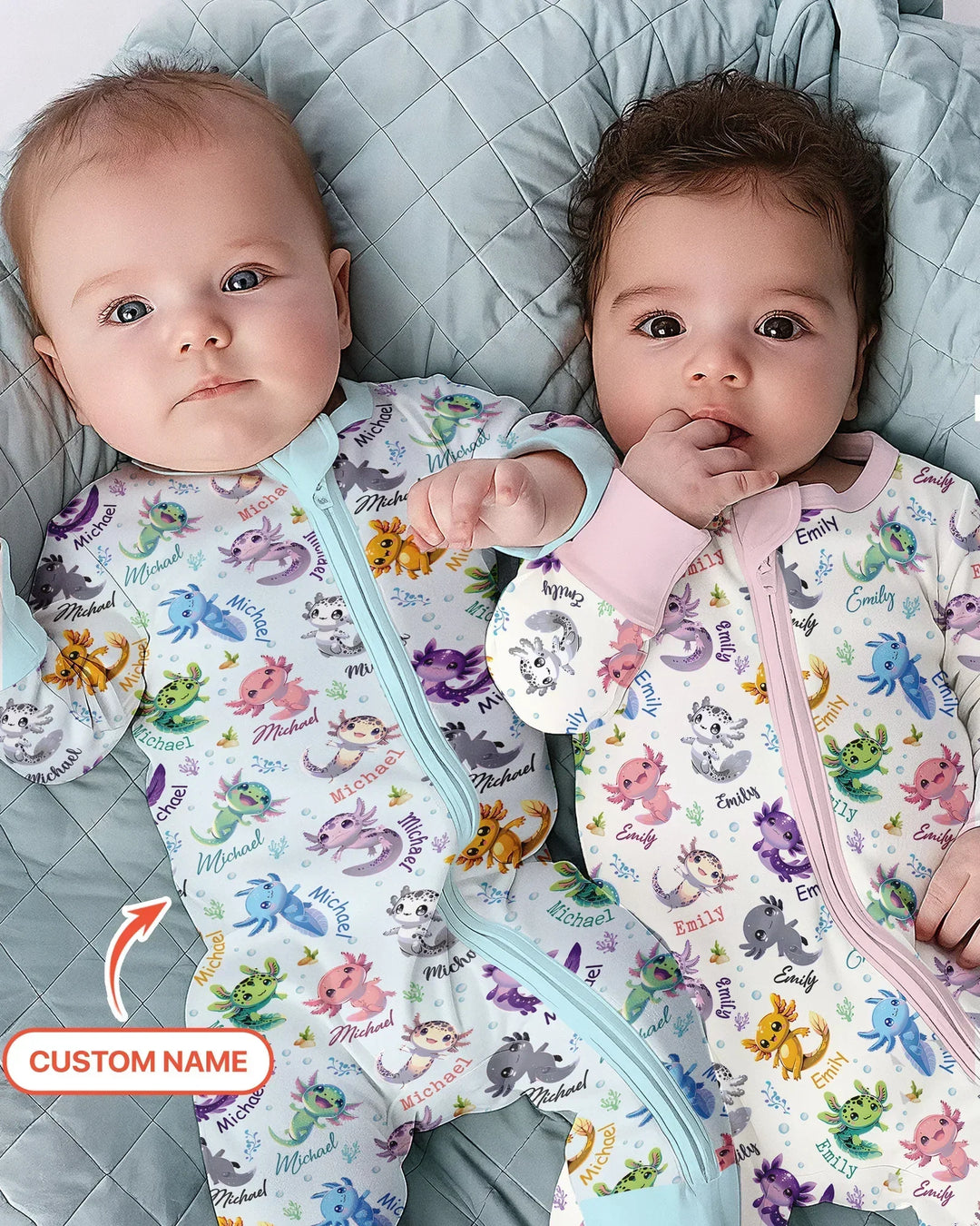 I Love You Axolotl Custom Name Bamboo Two Piece Long Sleeve Pajama Set