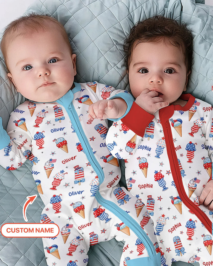 Custom Name Red, White & Ice Cream Bamboo Convertible Zippy