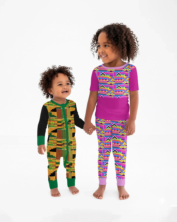 Kente Vibes Family Matching Bamboo Two Piece Long Sleeve Pajama Set