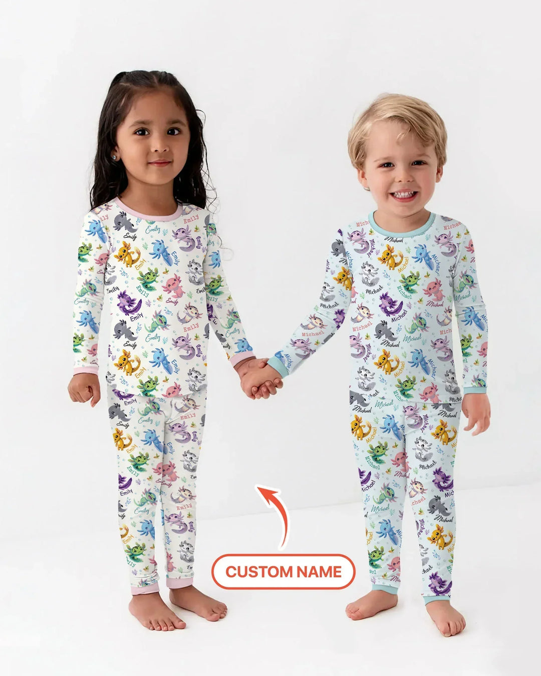 I Love You Axolotl Custom Name Bamboo Two Piece Long Sleeve Pajama Set