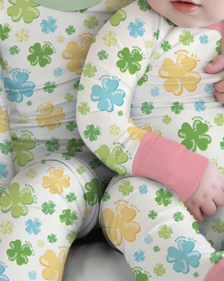 Shamrocks Print St. Patrick's Day Bamboo Two Piece Long Sleeve Pajama Set