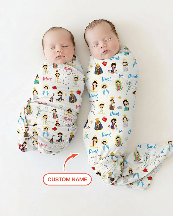 Custom Name Mother Mary swaddle blanket