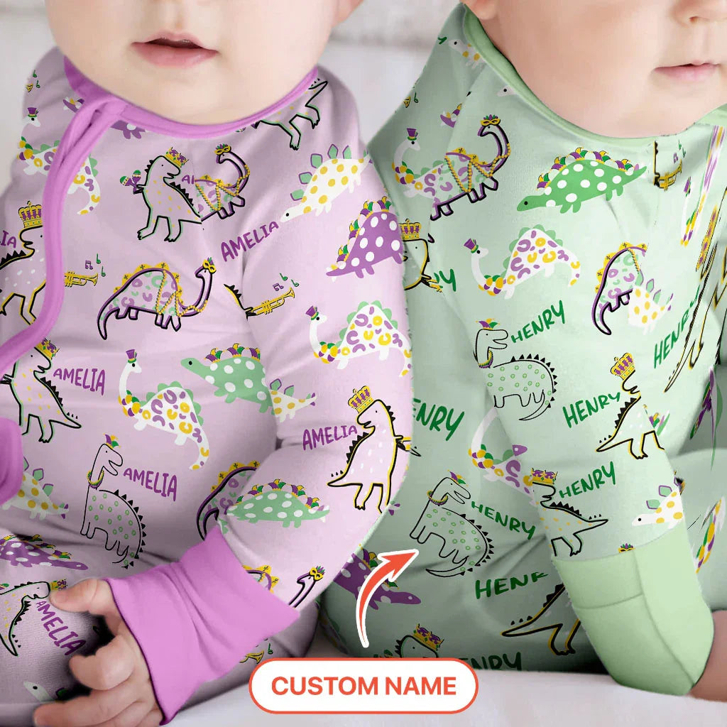 Custom Name Mardi Gras Saurus Bamboo Convertible Zippy