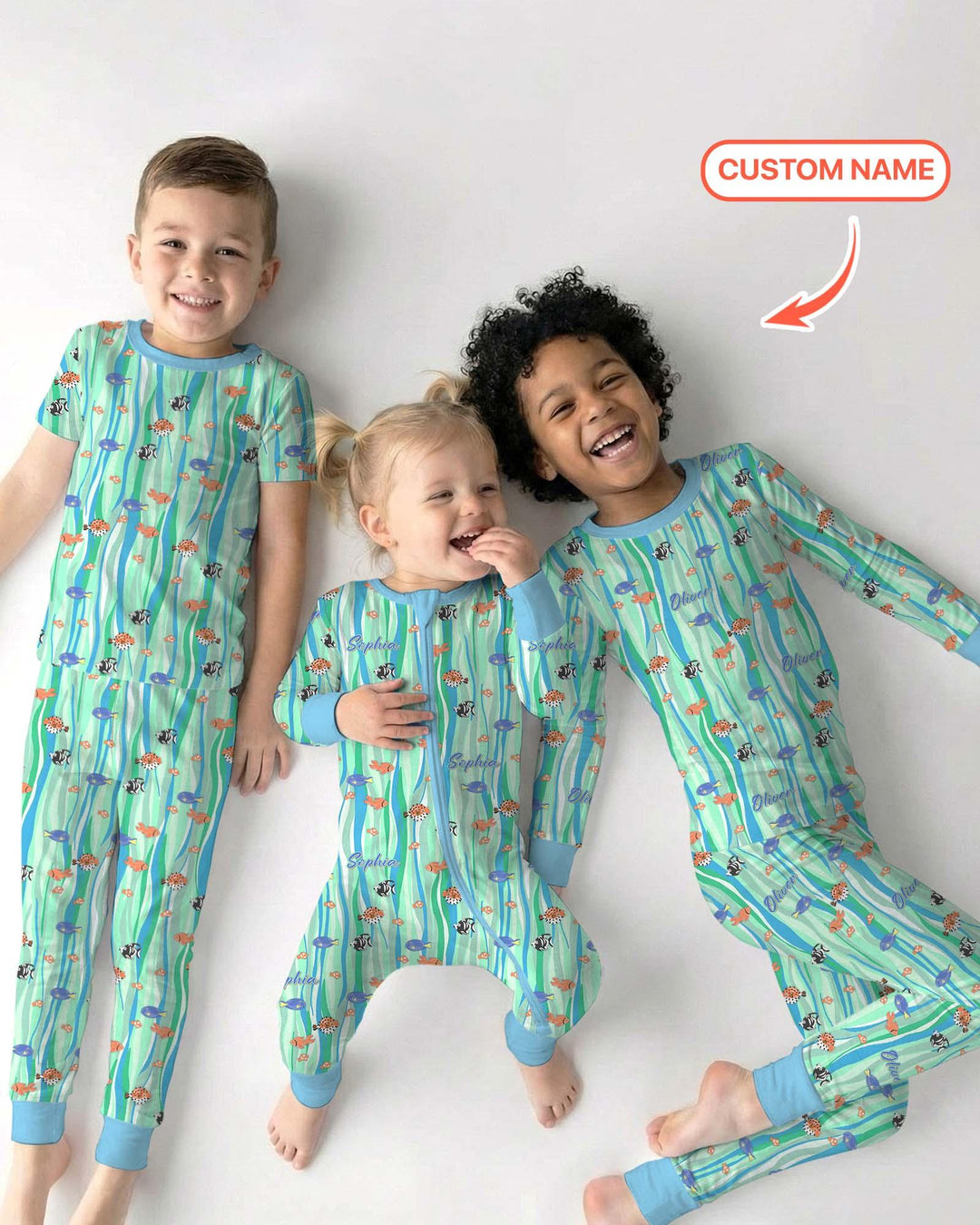 Custom Name Summer Beach Bamboo Two Piece Long Sleeve Pajama Set