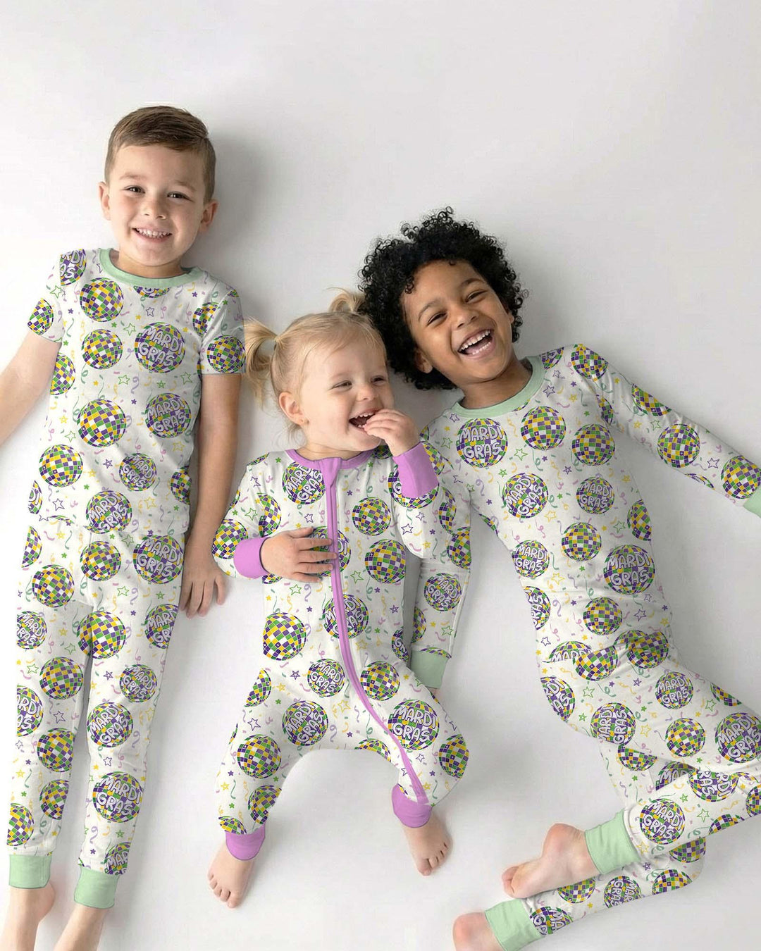 Mardi Gras Disco Ball Bamboo Two Piece Long Sleeve Pajama Set