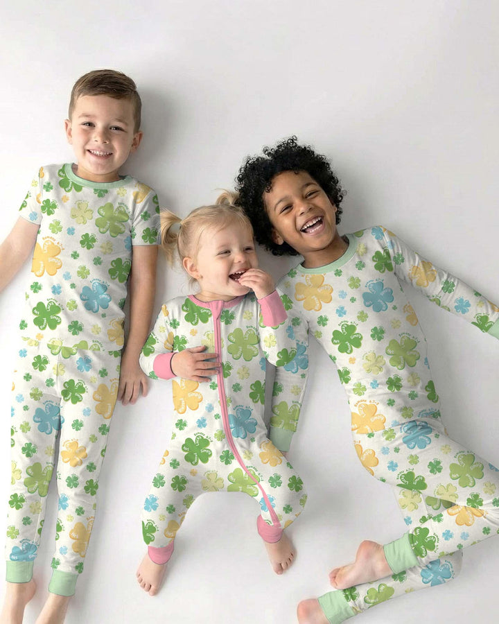 Shamrocks Print St. Patrick's Day Bamboo Two Piece Short Sleeve Pajama Set
