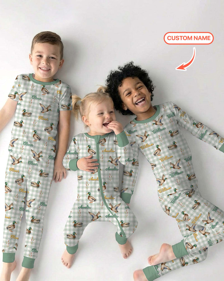 Mallard Duck Custom Name Bamboo Two Piece Long Sleeve Pajama Set