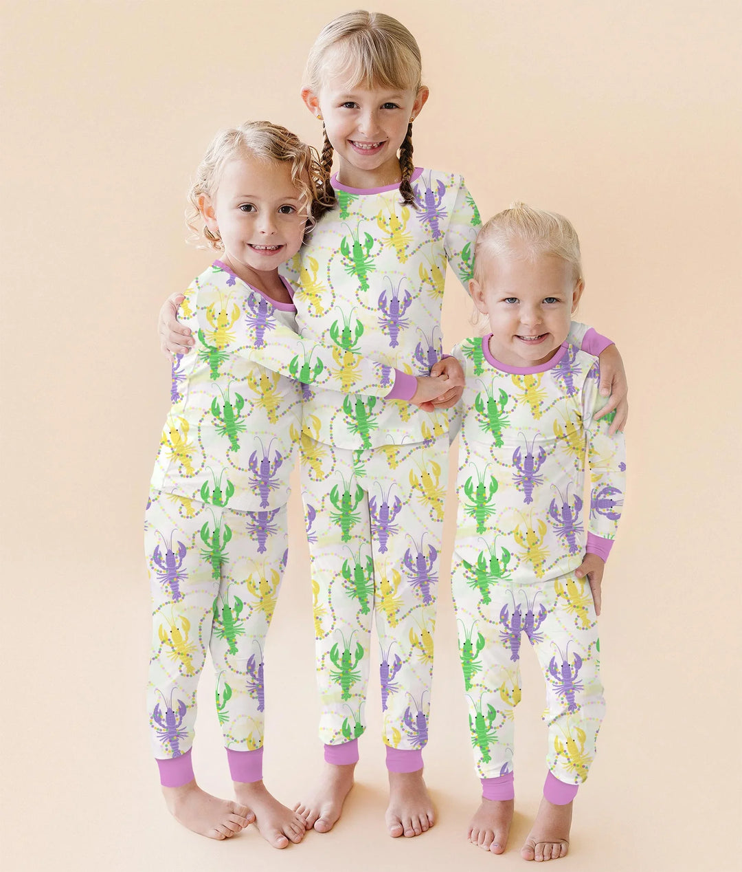 Mardi Gras Crawfish Family Matching Bamboo Two Piece Long Sleeve Pajama Set