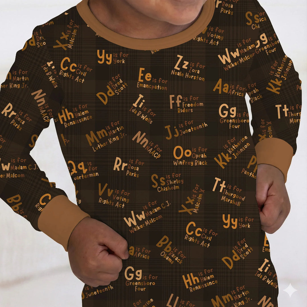 Black History Alphabet Bamboo Two Piece Long Sleeve Pajama Set