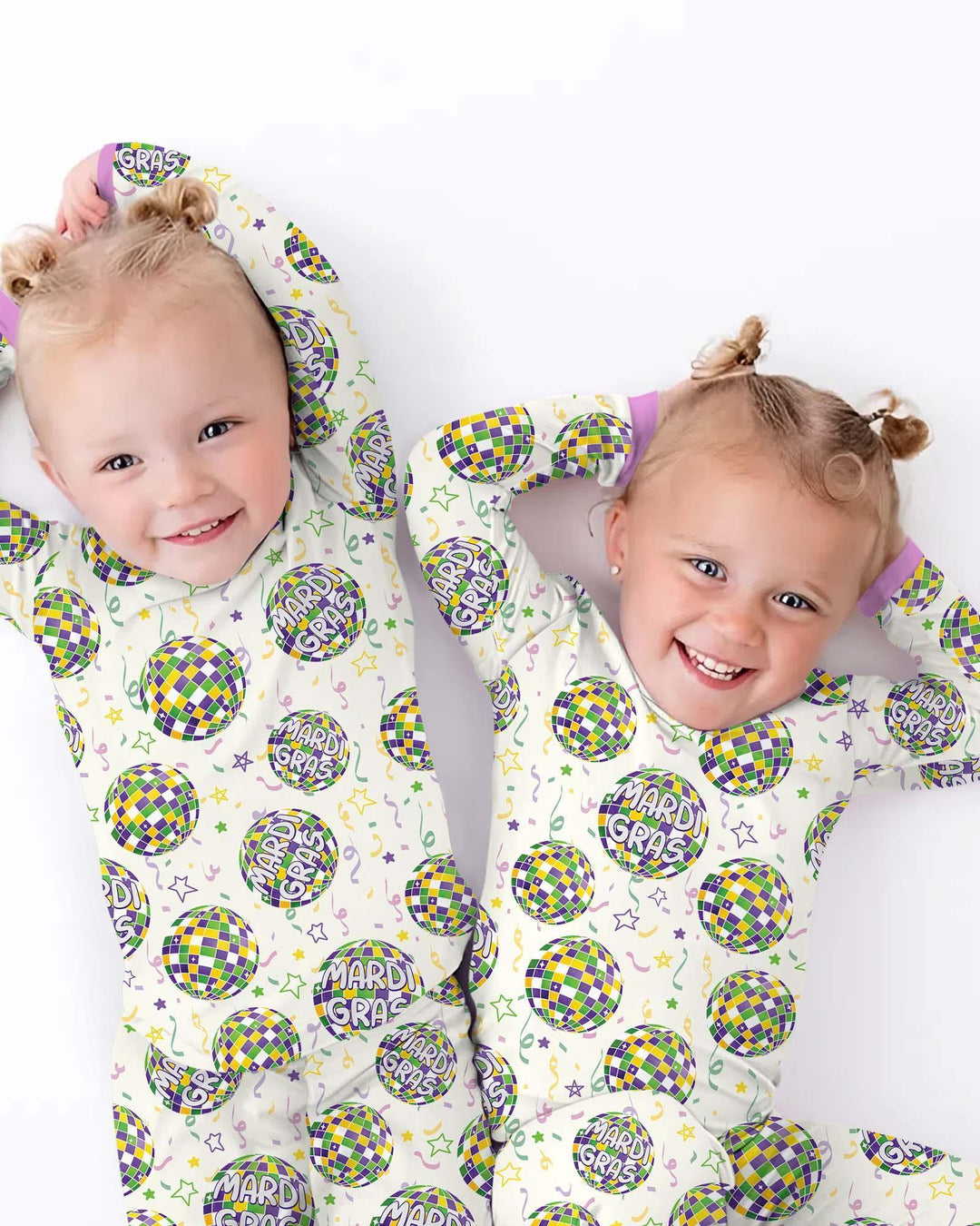 Mardi Gras Disco Ball Bamboo Two Piece Long Sleeve Pajama Set