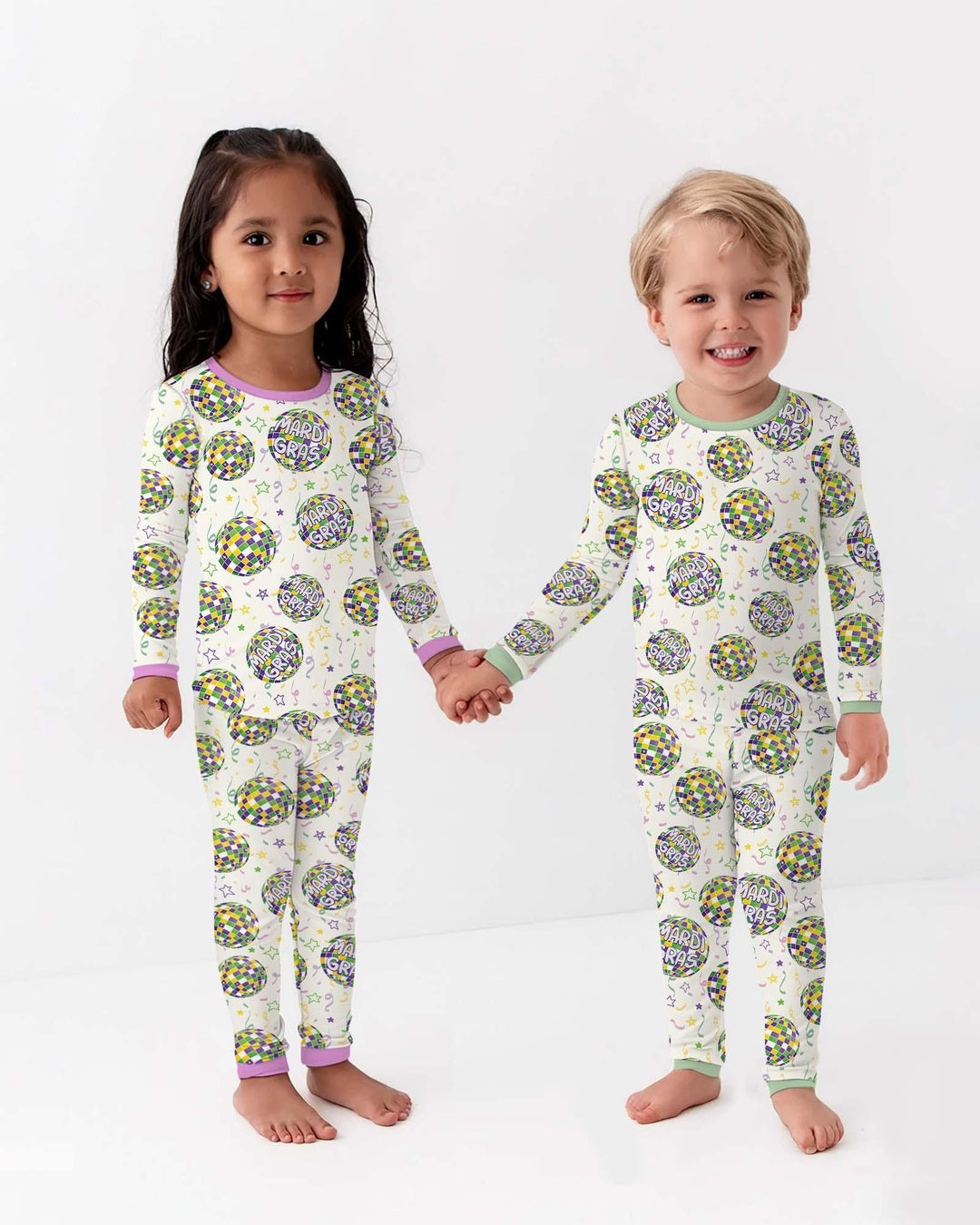 Mardi Gras Disco Ball Bamboo Two Piece Long Sleeve Pajama Set