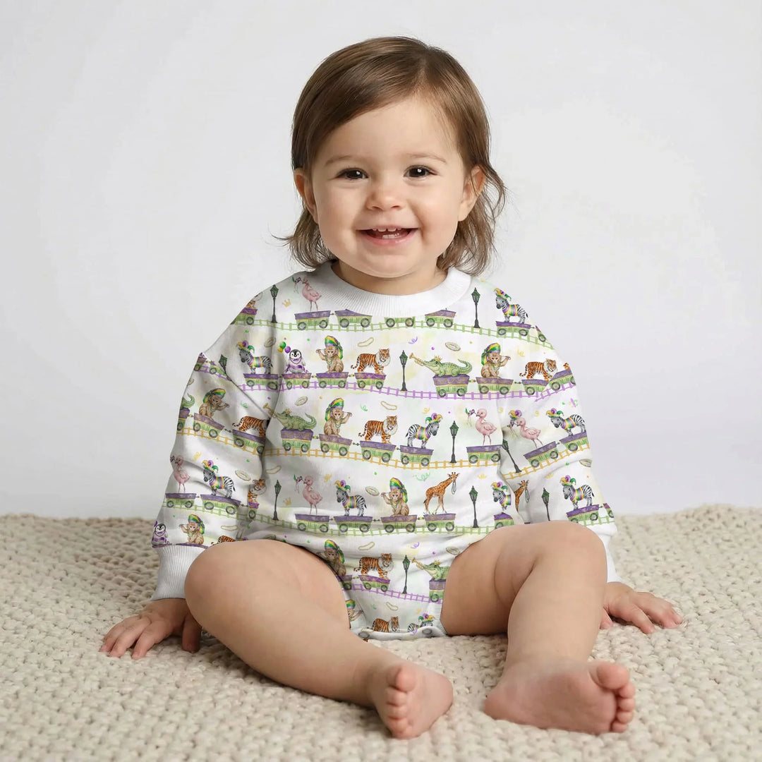 Mardi Gras Jungle Krewe Bamboo Bubble Romper