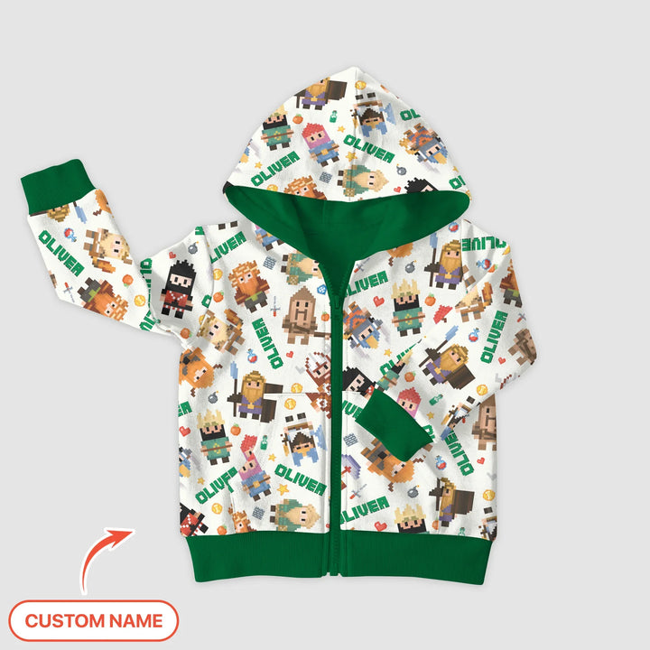 Blocky Buddy Squad Custom Name Bamboo Zip Hoodie