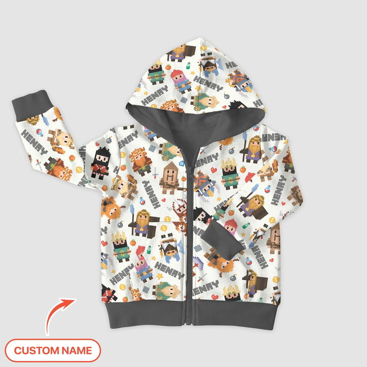 Blocky Buddy Squad Custom Name Bamboo Zip Hoodie