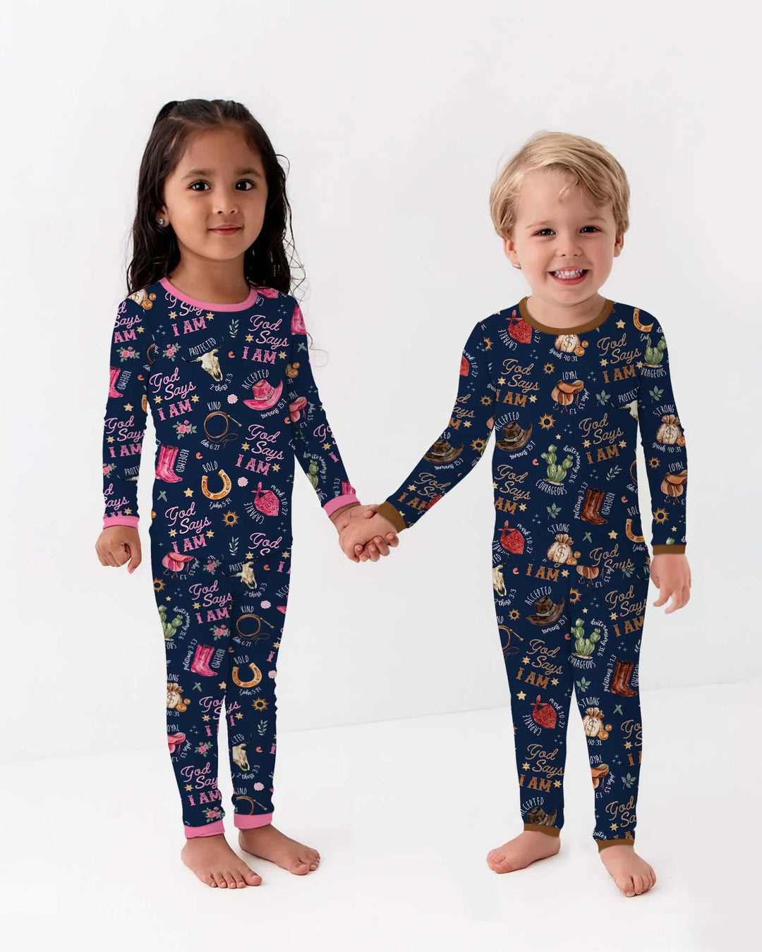 God Says I Am Western Faith Bamboo Two Piece Long Sleeve Pajama Set