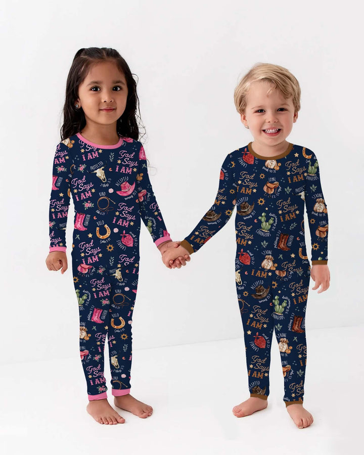 God Says I Am Western Faith Bamboo Two Piece Long Sleeve Pajama Set