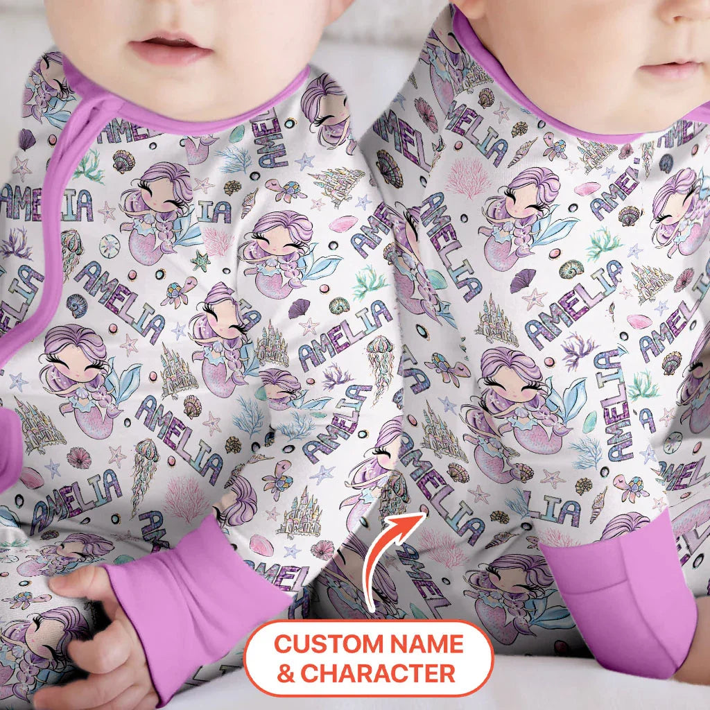 Custom Name Doodle Little Mermaid Bamboo Convertible Zippy