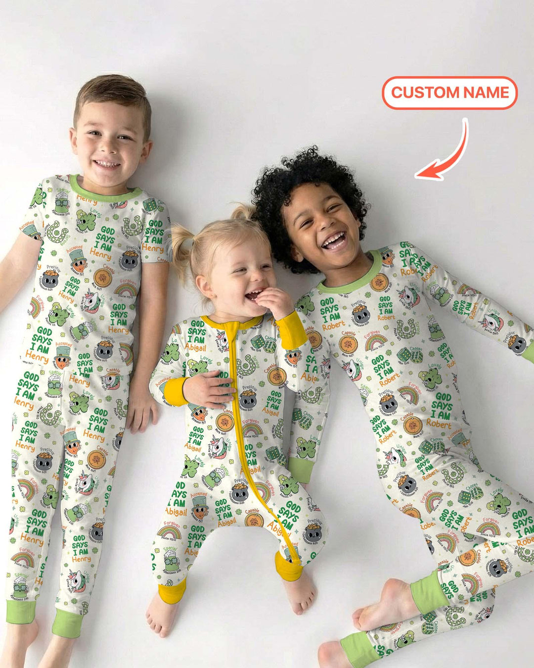 Personalized God Says I Am St. Patrick's Day Family Matching Bamboo Two Piece Long Sleeve Pajama Set