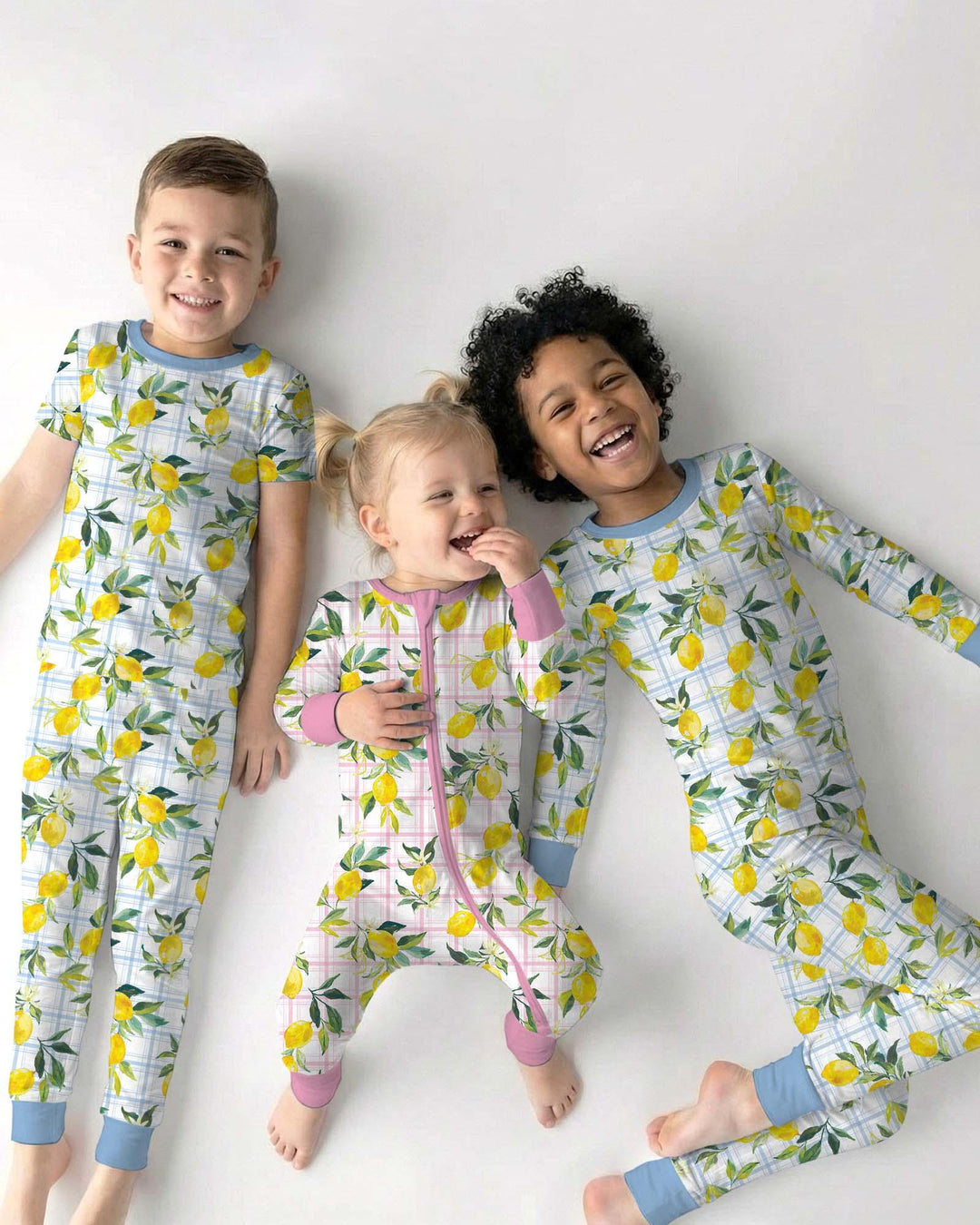 Mediterranean Lemons Family Matching Bamboo Two Piece Short Sleeve Pajama Set