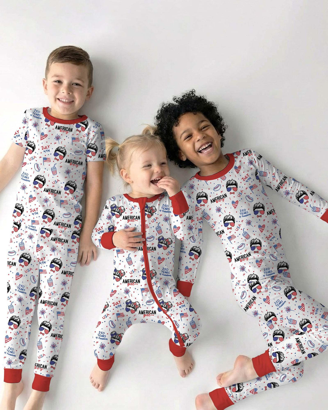 Doodle American Flag Glasses Family Matching Bamboo Two Piece Long Sleeve Pajama Set