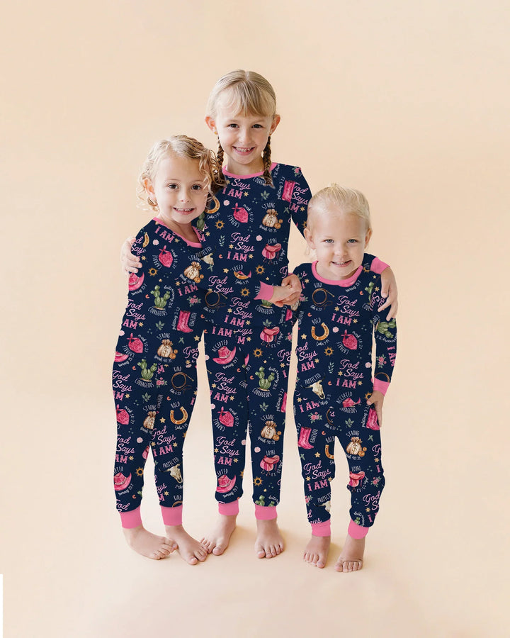 God Says I Am Western Faith Bamboo Two Piece Long Sleeve Pajama Set
