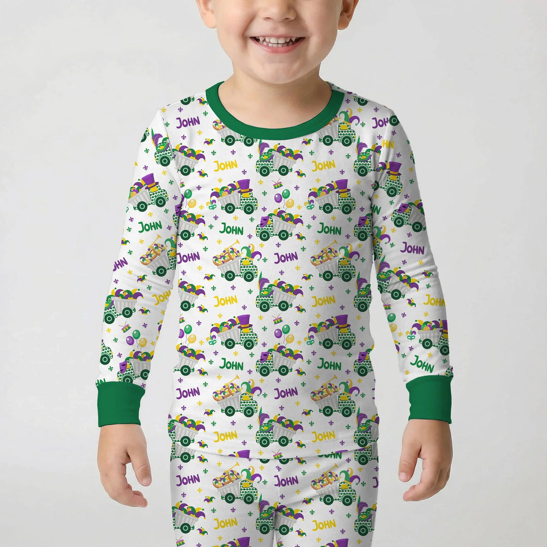 Mardi Gras Trucks Bamboo Two Piece Long Sleeve Pajama Set