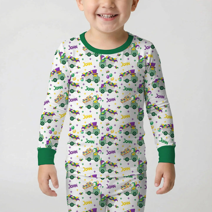 Mardi Gras Trucks Bamboo Two Piece Long Sleeve Pajama Set