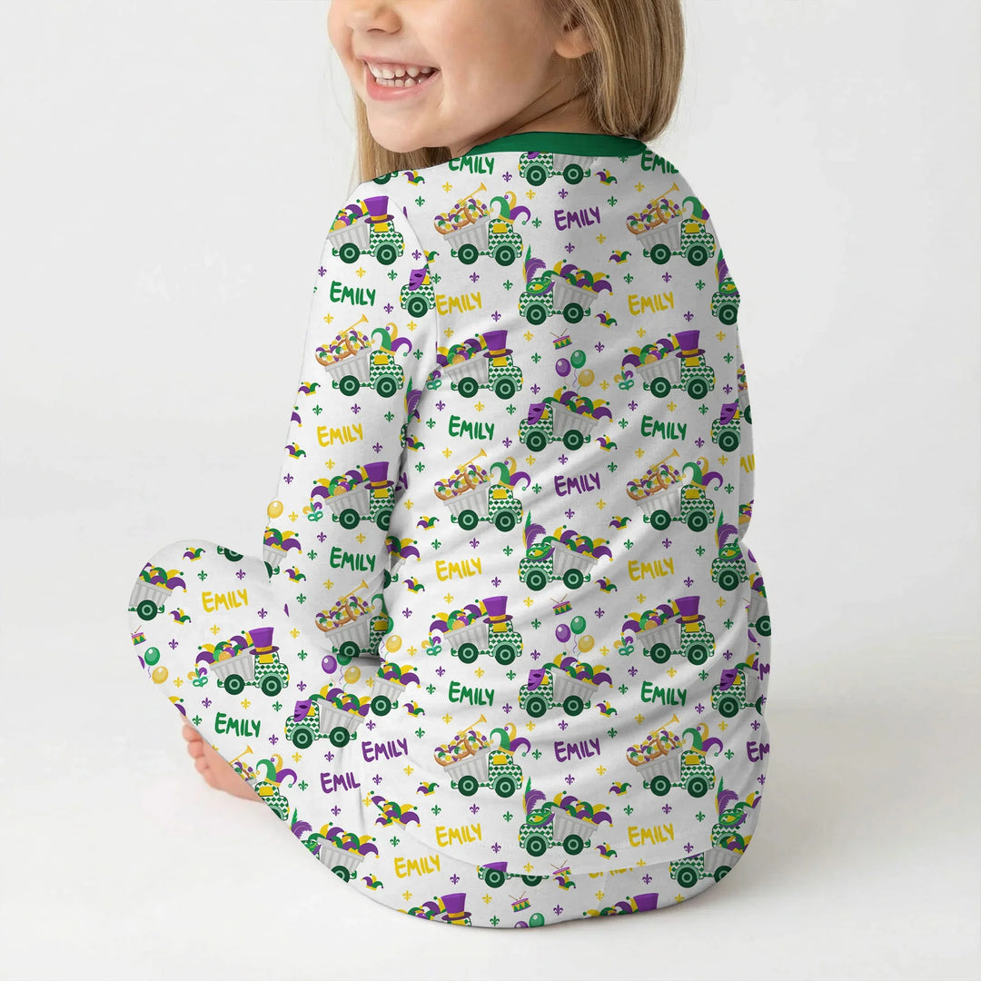 Mardi Gras Trucks Bamboo Two Piece Long Sleeve Pajama Set
