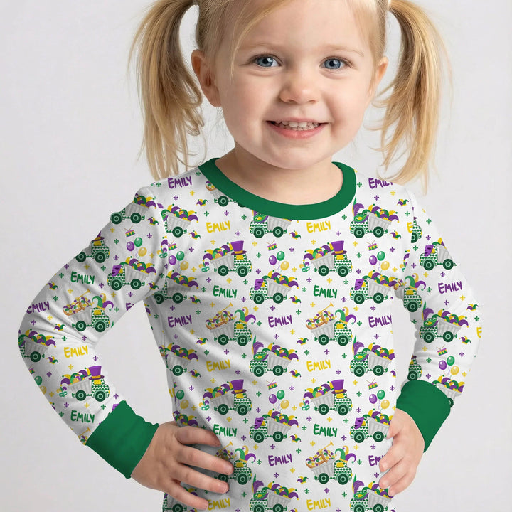 Mardi Gras Trucks Bamboo Two Piece Long Sleeve Pajama Set