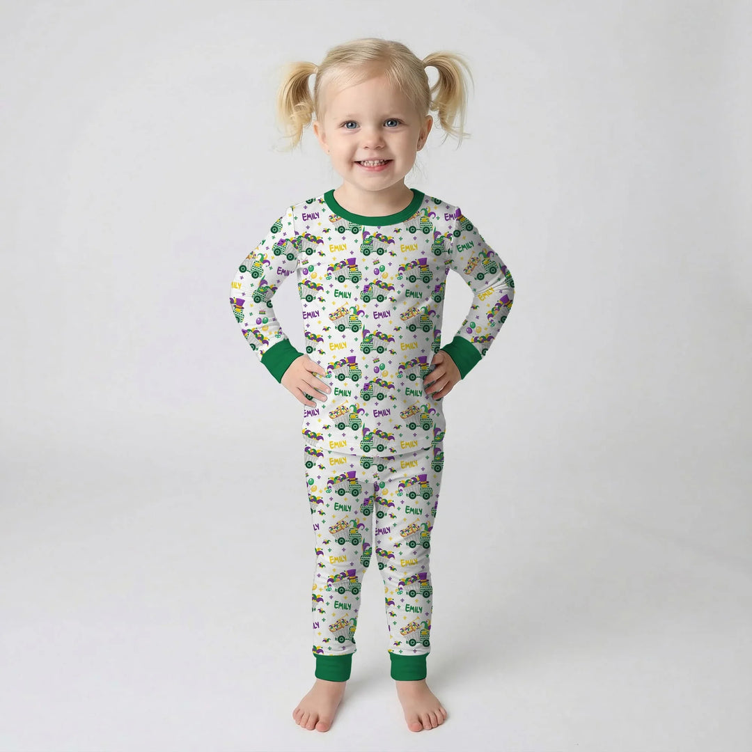 Mardi Gras Trucks Bamboo Two Piece Long Sleeve Pajama Set